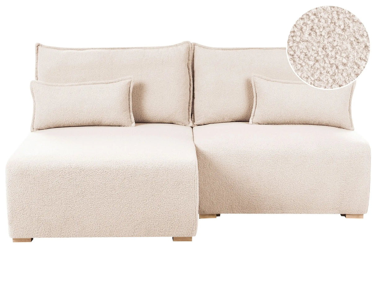 Modular Right Hand Corner Sofa Beige Boucle Upholstered with Sleeping Function and Storage Minimalistic Style Beliani