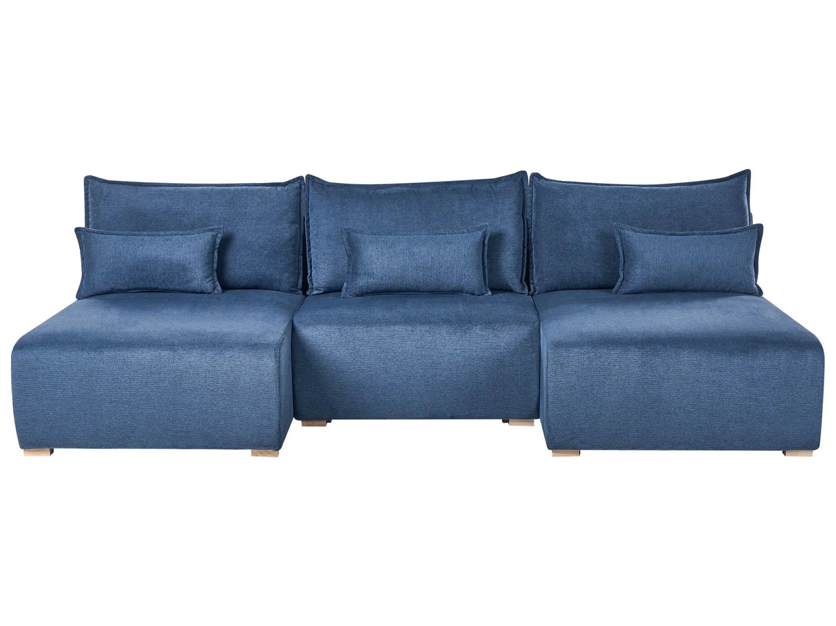 Modular U Shaped Sofa Blue Fabric Upholstered with Sleeping Function and Storage Minimalistic Style Beliani