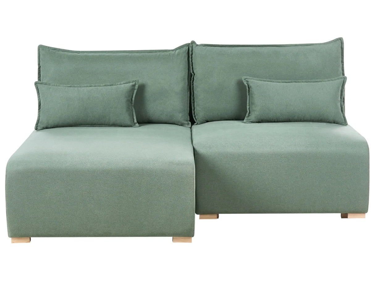 Modular Right Hand Corner Sofa Light Green Fabric Upholstered with Sleeping Function and Storage Minimalistic Style Beliani