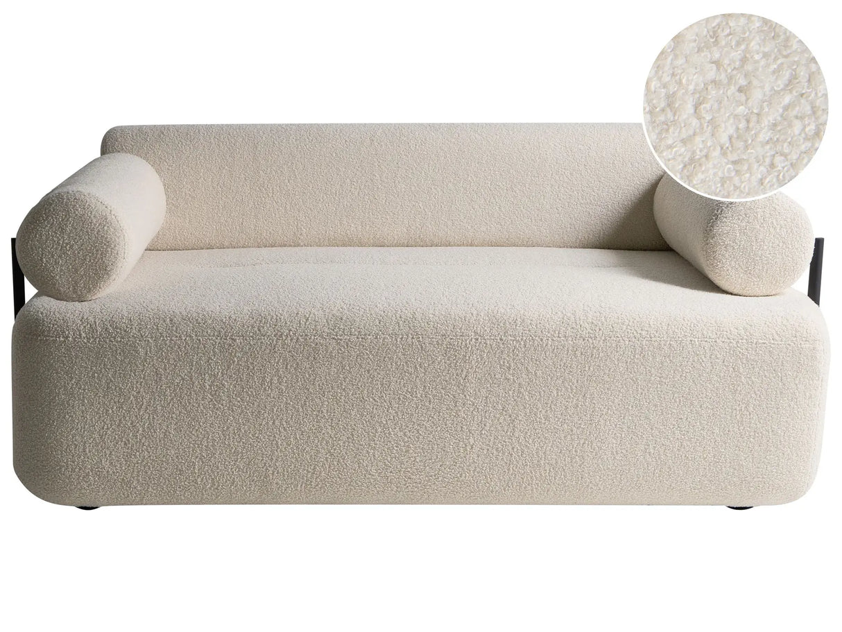 2 Seater Sofa Off-White Boucle Fabric Soft Black Elements Modern Style Living Room Beliani