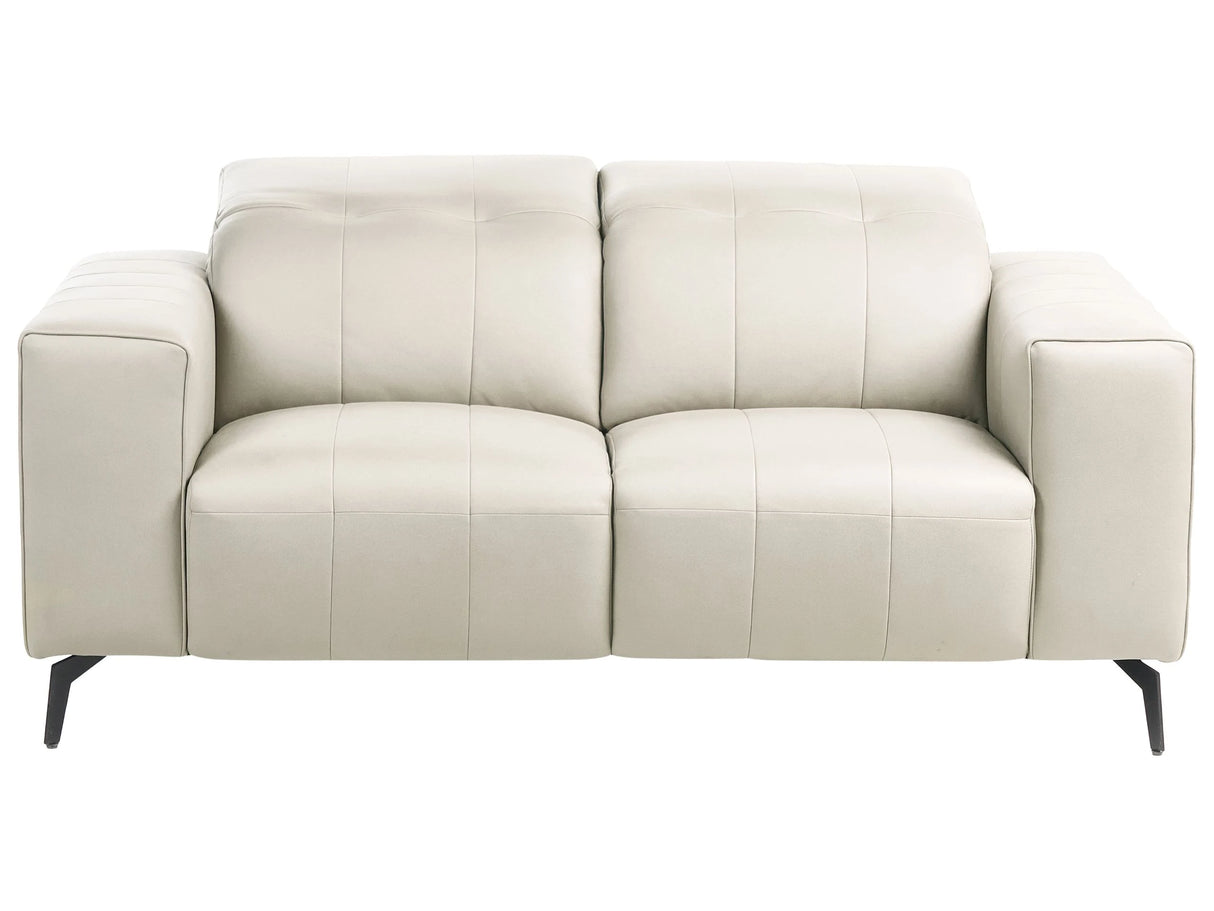 2 Seater Sofa Light Beige Faux Leather Push-Back Manually Adjustable Headrest Metal Legs Modern Living Room Beliani