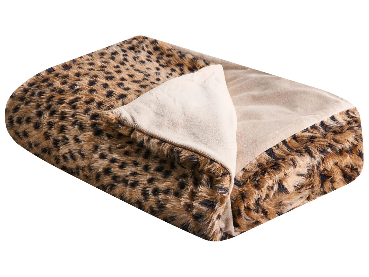 Bedspread Brown 200 x 220 cm Polyester Furry Leopard Pattern Decorative Throw Bedding Beliani
