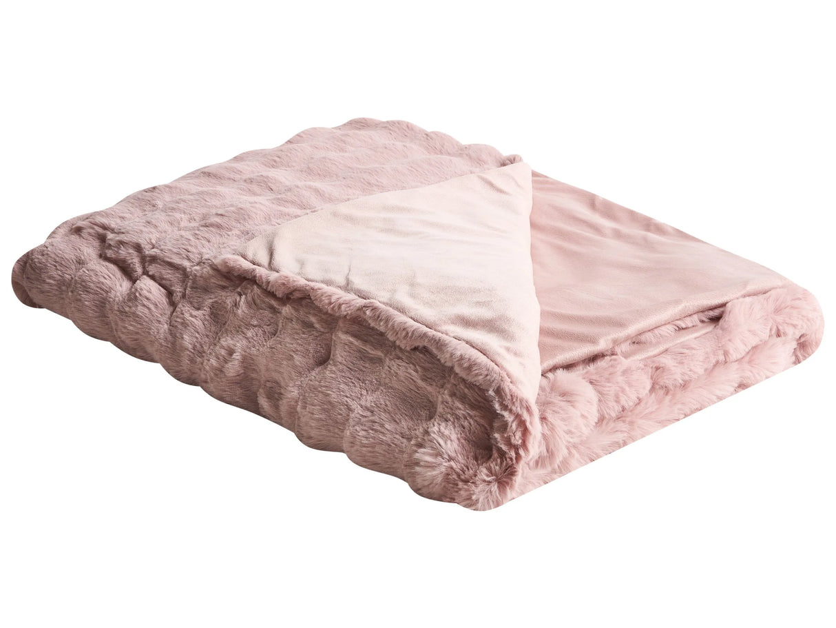Bedspread Blanket Pink Soft Faux Rabbit Fur Fabric 200 x 220 cm Shaggy Blanket Bedding Beliani