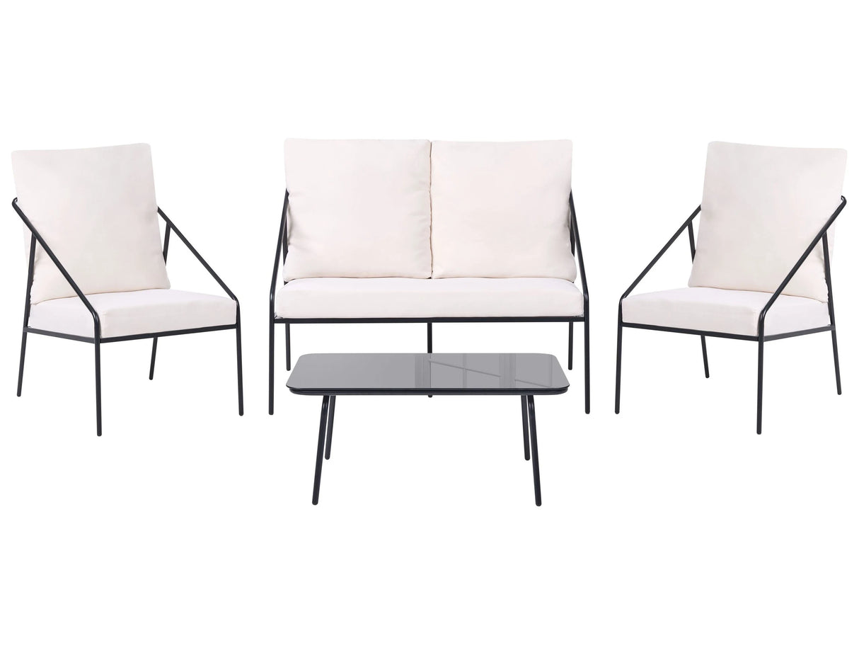Garden Set Black Metal Cotton 4 Seater Cushions with Removable Covers Armchairs Sofa Table Modern Beliani