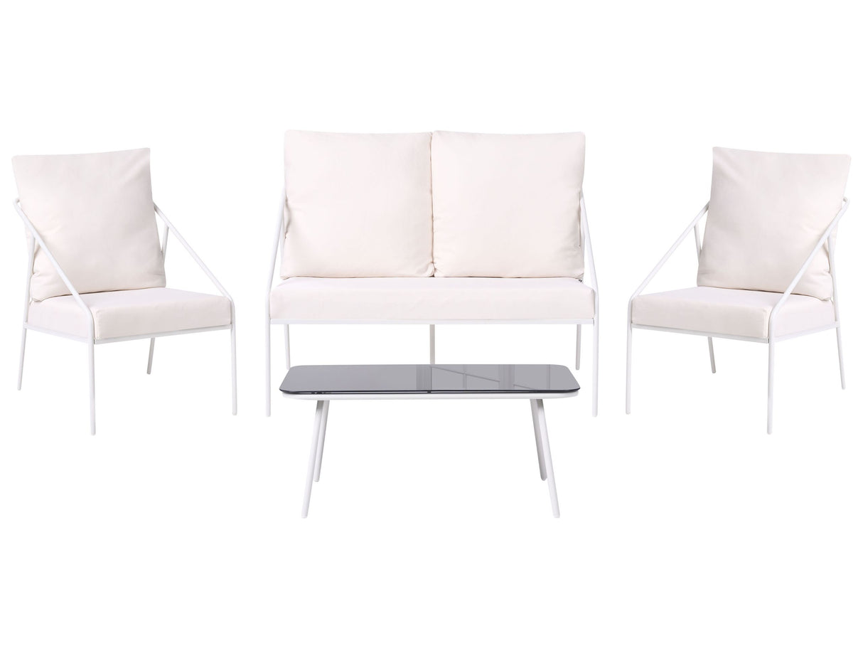 Garden Set White Metal Cotton 4 Seater Cushions with Removable Covers Armchairs Sofa Table Modern Beliani
