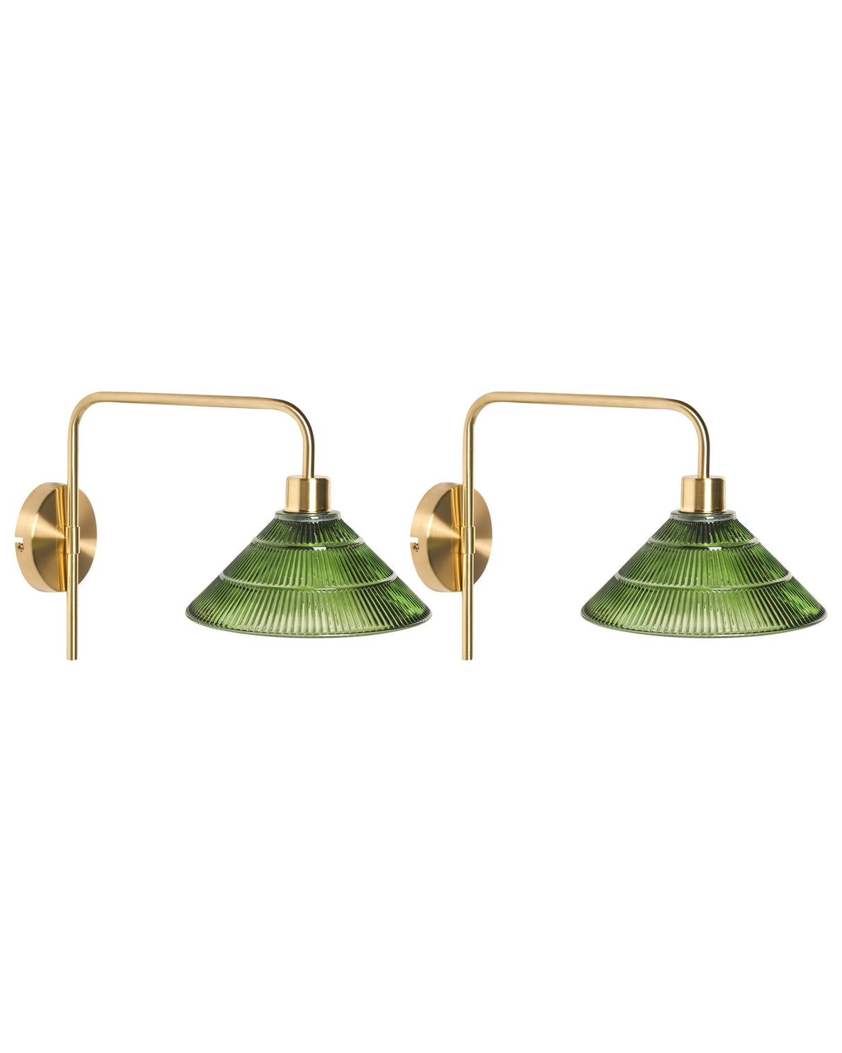 Glam Set of 2 Wall Lamps Gold Metal Base Green Glass Shade Bedroom Living Room Modern Glam Beliani