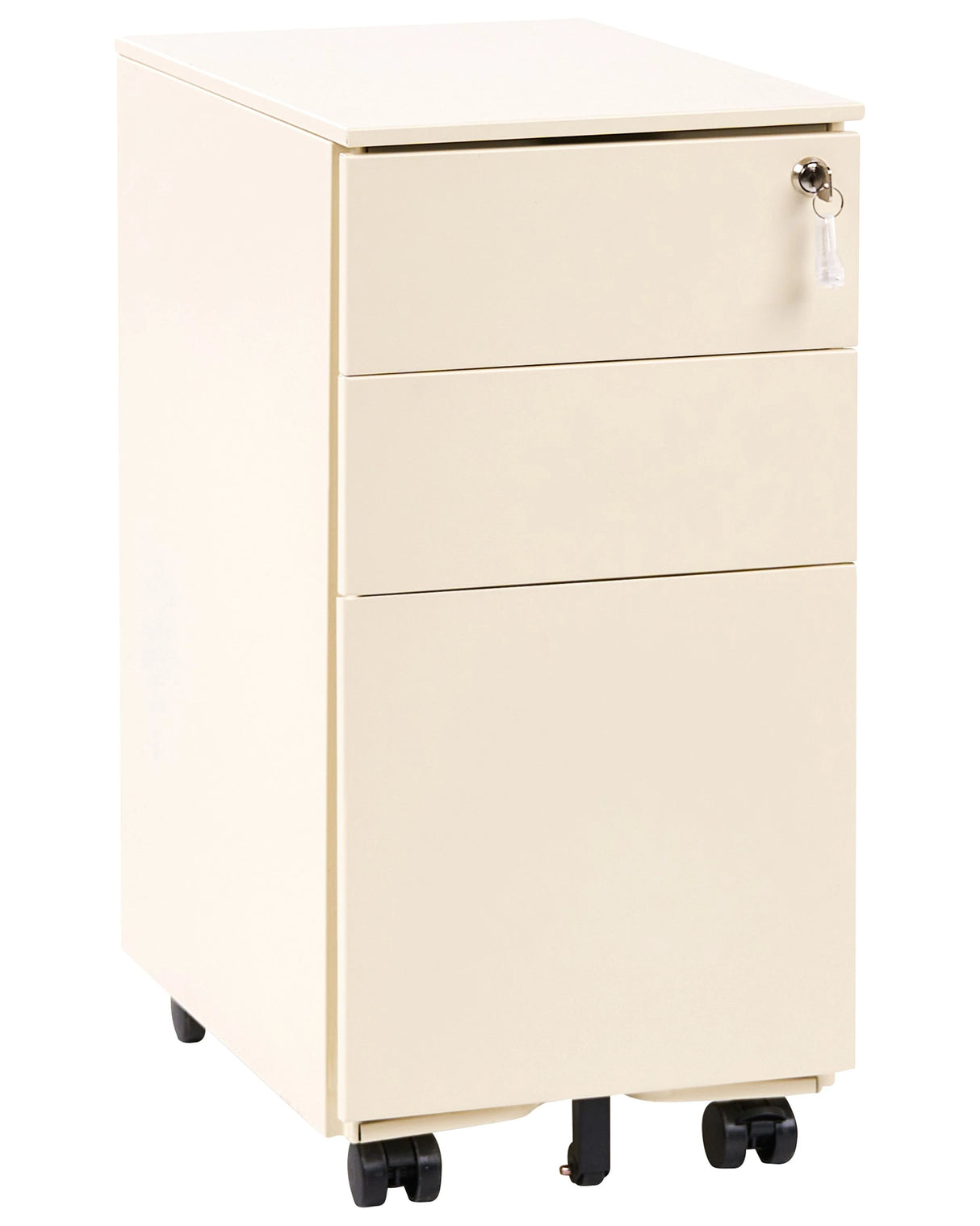 Storage Cabinet Light Beige Metal with 3 Drawers Key Lock Castors Industrial Modern Home Office Garage Beliani