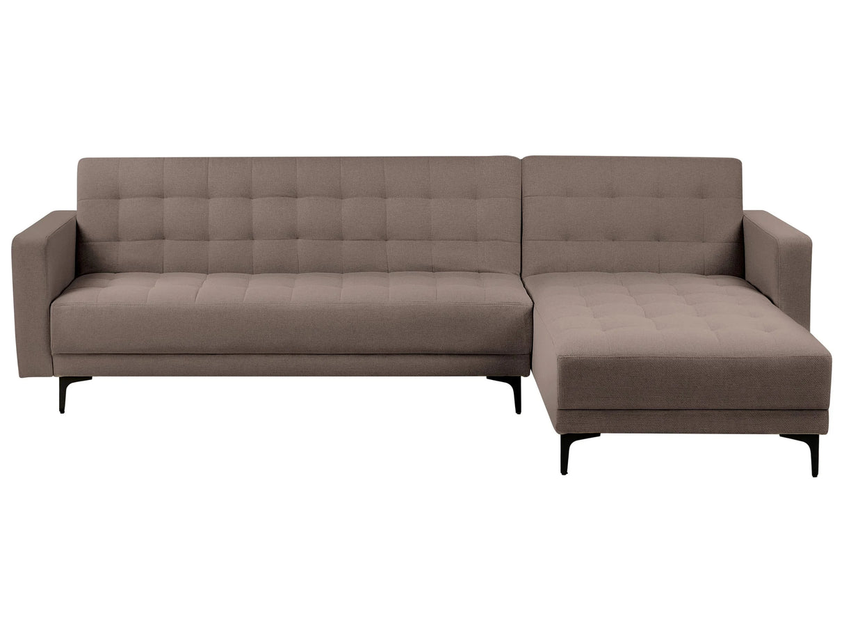 Left Hand Corner Sofa Bed Taupe Fabric Tufted Modern L-Shaped Modular 4 Seater L Chaise Longue Beliani