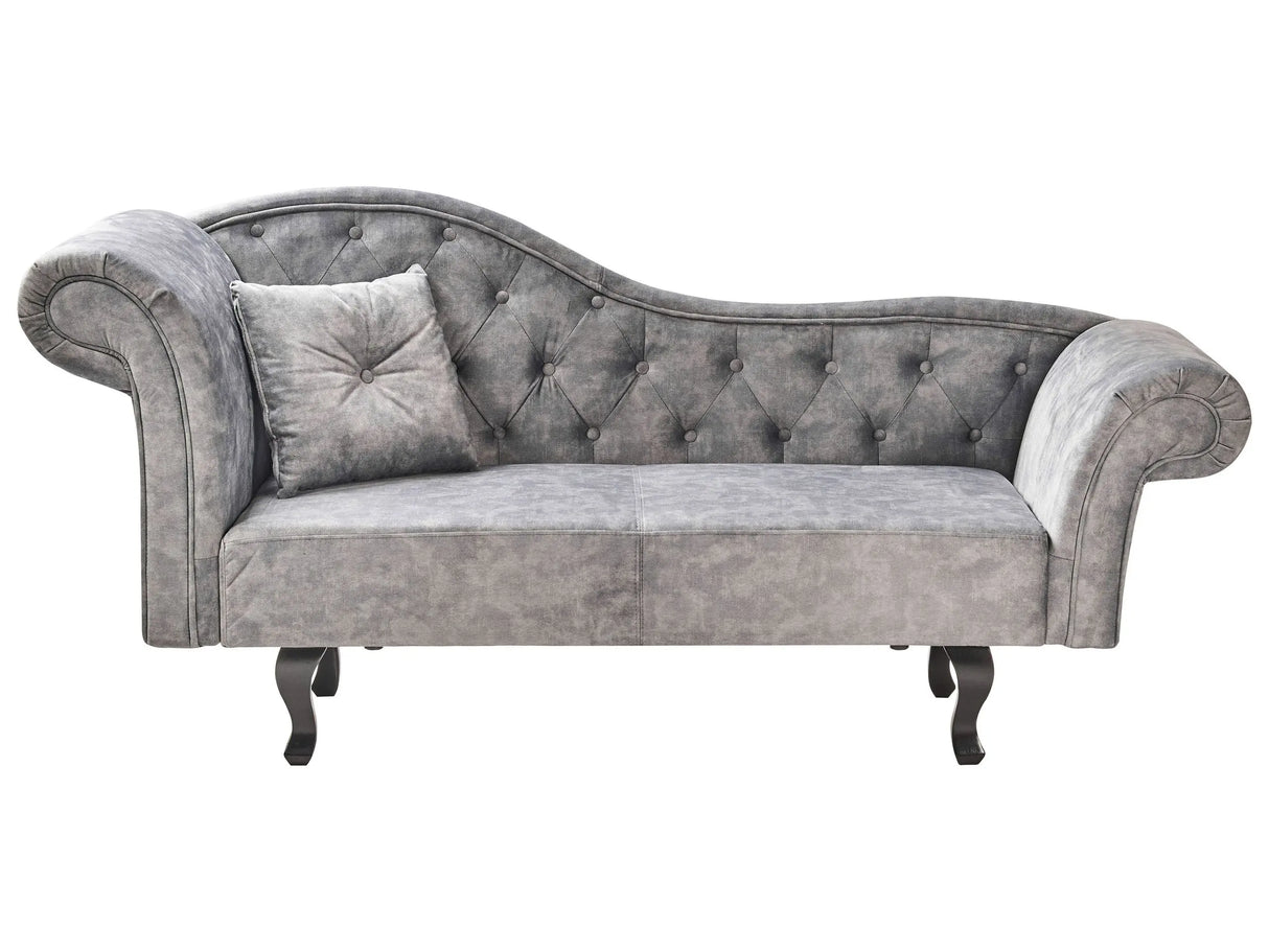 Chaise Lounge Grey Velvet Button Tufted Upholstery Left Hand with Cushion Retro Traditional Style Easy Clean Pet Friendly Beliani