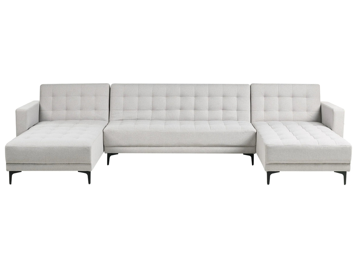 Corner Sofa Bed Light Grey Fabric Tufted Modern U-Shaped Modular 5 Seater with Chaise Lounges Beliani