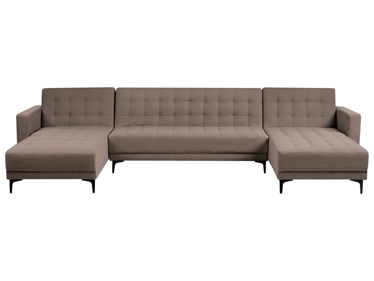 Corner Sofa Bed Taupe Fabric Tufted Modern U-Shaped Modular 5 Seater with Chaise Lounges Beliani
