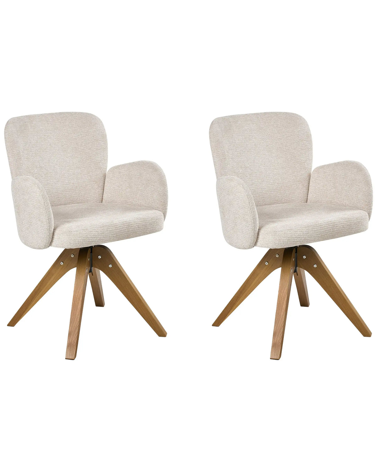 Set of 2 Swivel Dining Chairs Light Beige Fabric Upholstery Metal Rotating Wooden Legs Base Beliani