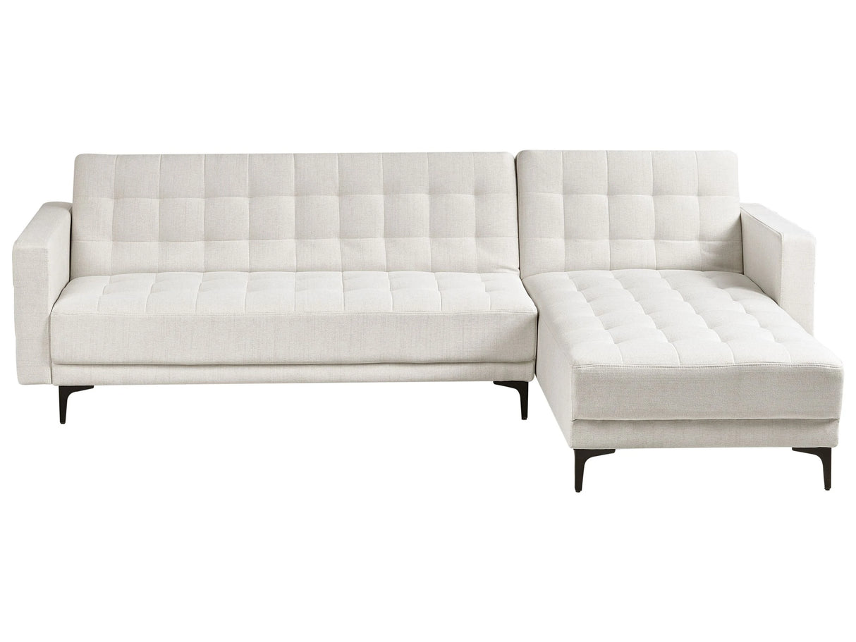 Left Hand Corner Sofa Bed Off White Fabric Tufted Modern L-Shaped Modular 4 Seater L Chaise Longue Beliani