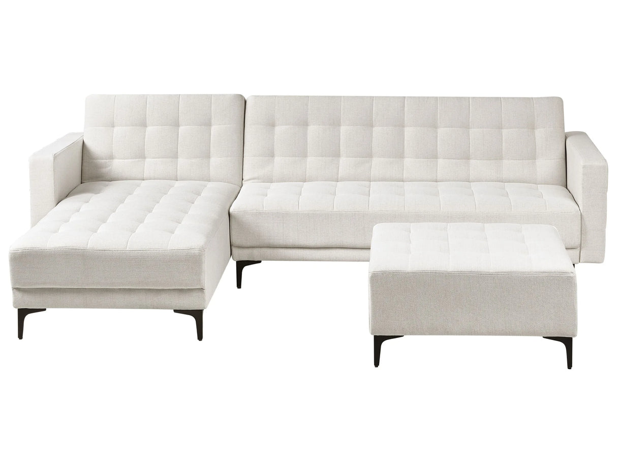 Right Hand Corner Sofa Bed Off White Fabric Tufted Modern L-Shaped Modular 4 Seater L Chaise Longue Beliani