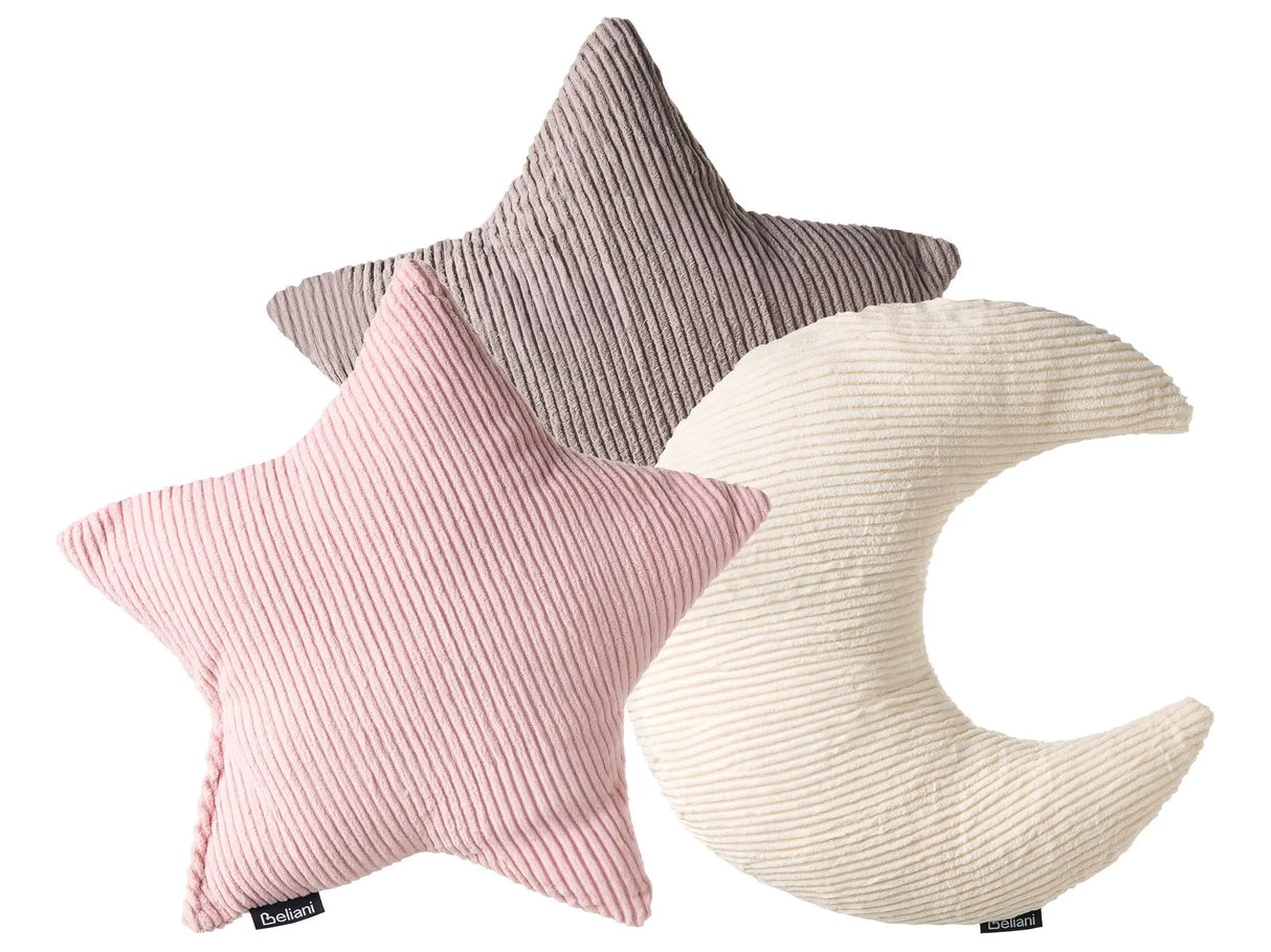 Set of 3 Scatter Cushions Multicolour Corduroy Kids Pillows 35 x 30 cm 35 x 35 cm Decoration Accessory Kids Room Beliani