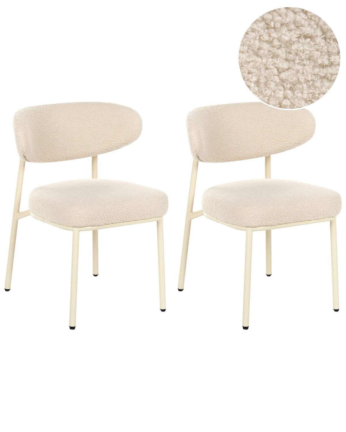 Set of 2 Dining Chairs Light Beige Boucle Armless Iron Legs Protective Caps Retro Design Dining Room Seating Beliani