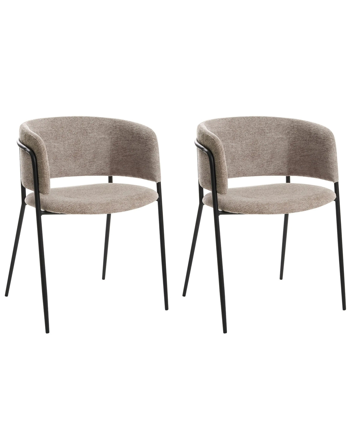 Set of 2 Dining Accent Chairs Taupe Upholstery with Armrests Metal Base Modern Design Beliani