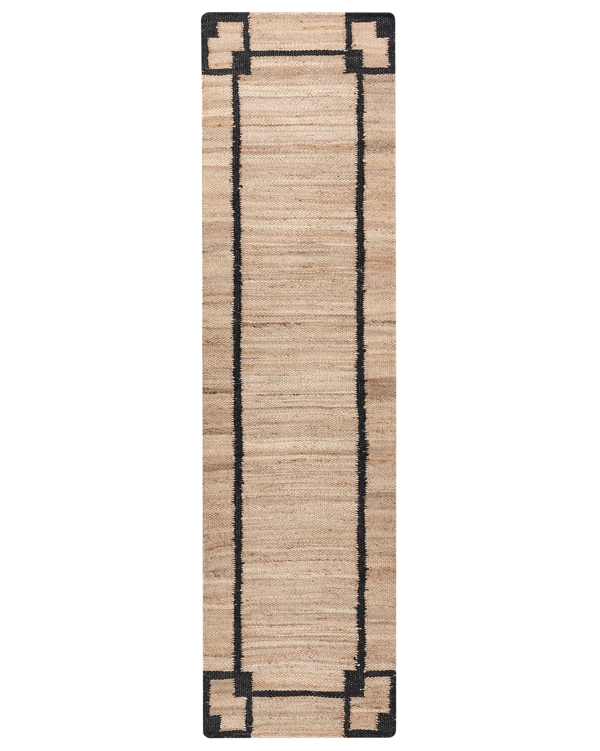 Runner Rug Beige and Black Jute 80 x 300 cm with Pattern Rectangular Woven Rustic Style Living Room Bedroom Beliani