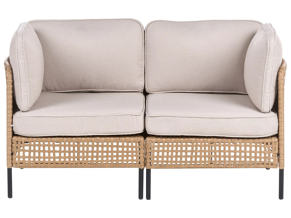 Outdoor Sofa Light Beige PE Rattan 2 Seater Metal Frame with Seat Backrest Cushions Water-repellent Olefin Modern Style Garden Patio Terrace Beliani