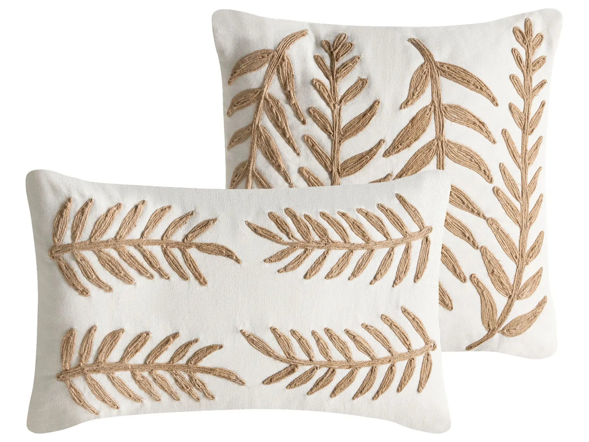 Set of 2 Scatter Cushions White and Beige Cotton and Jute Fabric 45/30 x 45/50 cm Throw Pillow Beliani