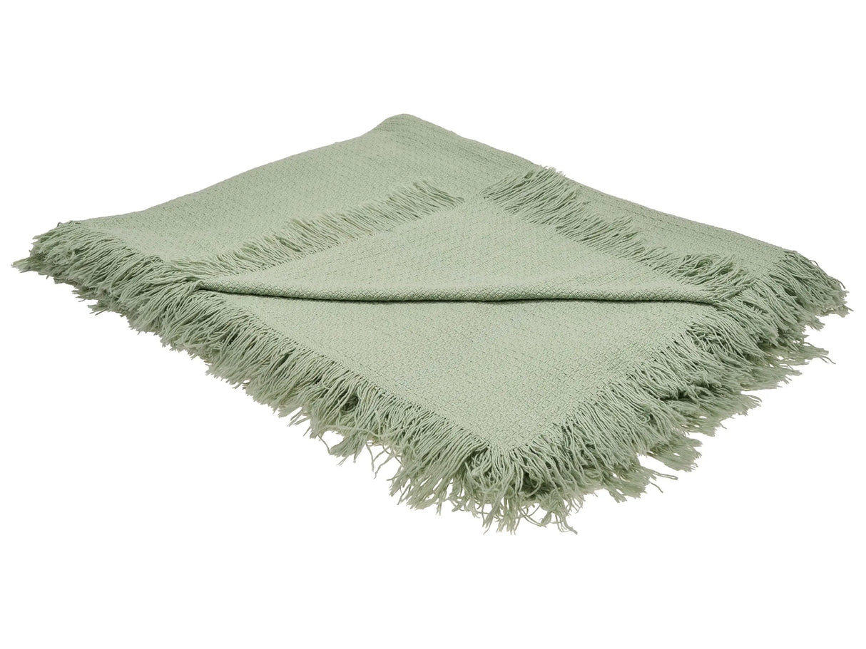 Bedspread Green Cotton Fabric 200 x 220 cm with Tassels Decorative Throw Blanket Bedding Classic Design Bedroom Beliani