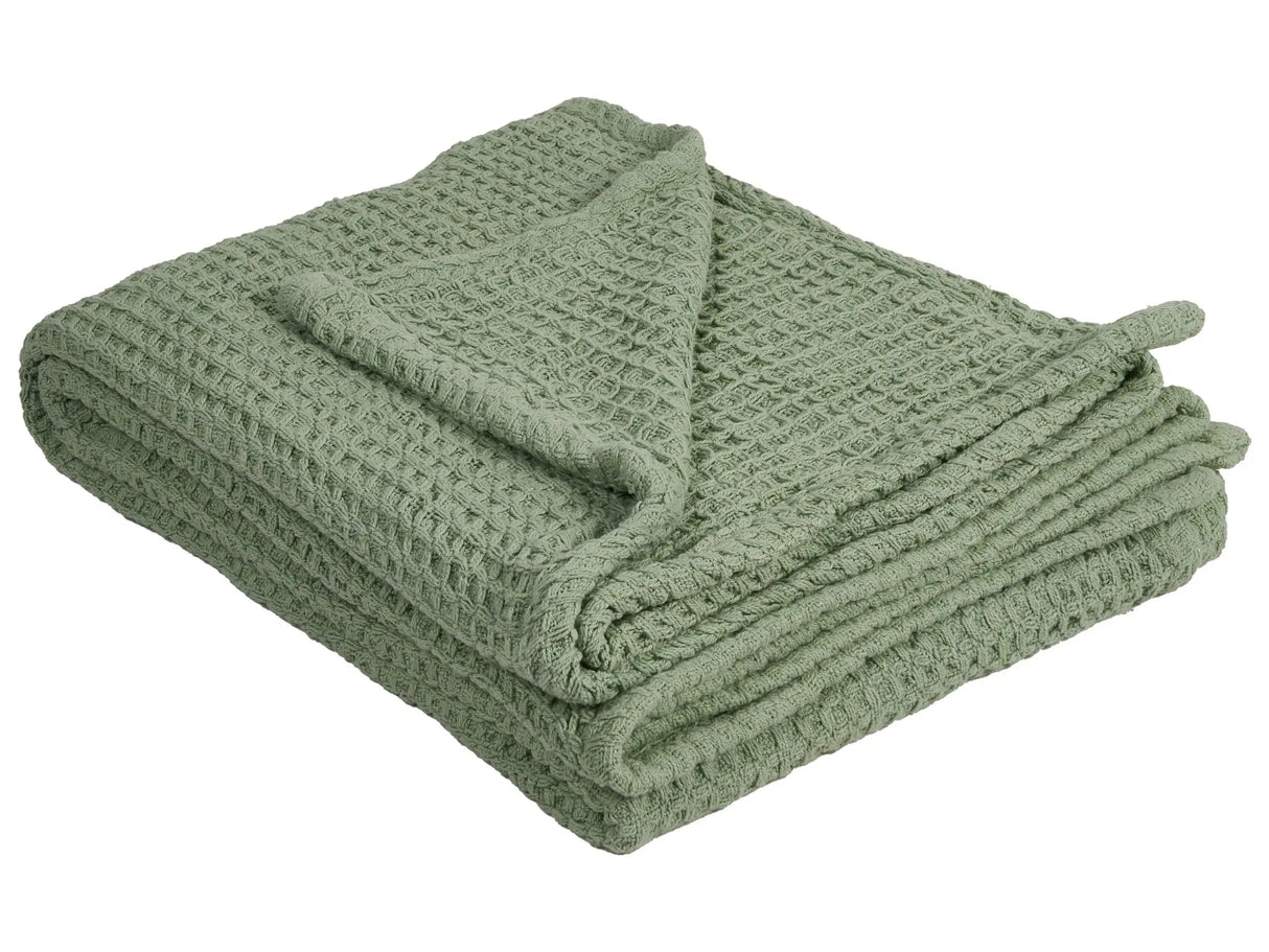 Bedspread Green Cotton 150 x 200 cm Waffle Pattern Bed Throw Living Room Bedroom Texiles Beliani