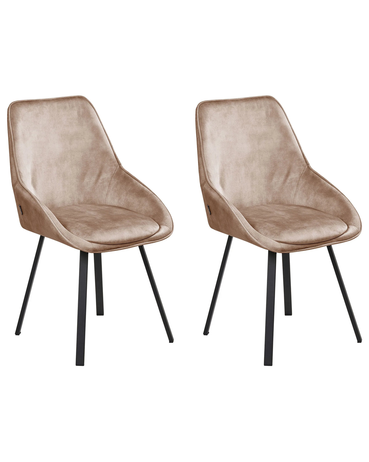 Set of 2 Dining Chairs Beige Velvet Black Iron Legs 180 Swivel Modern Upholstered Chairs Beliani