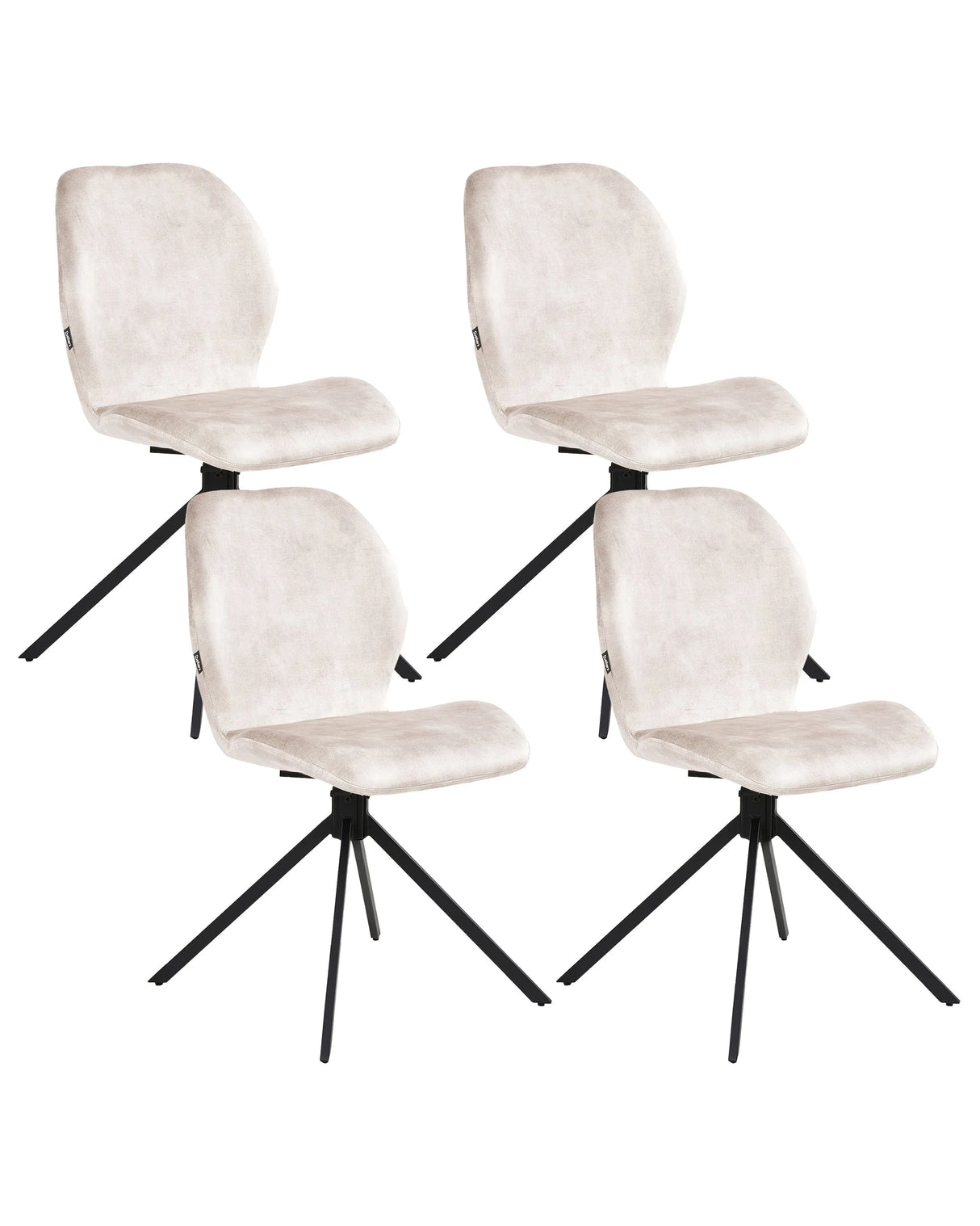 Set of 4 Dining Chairs Light Beige Velvet Black Iron Legs 180 Swivel Modern Upholstered Chairs Beliani