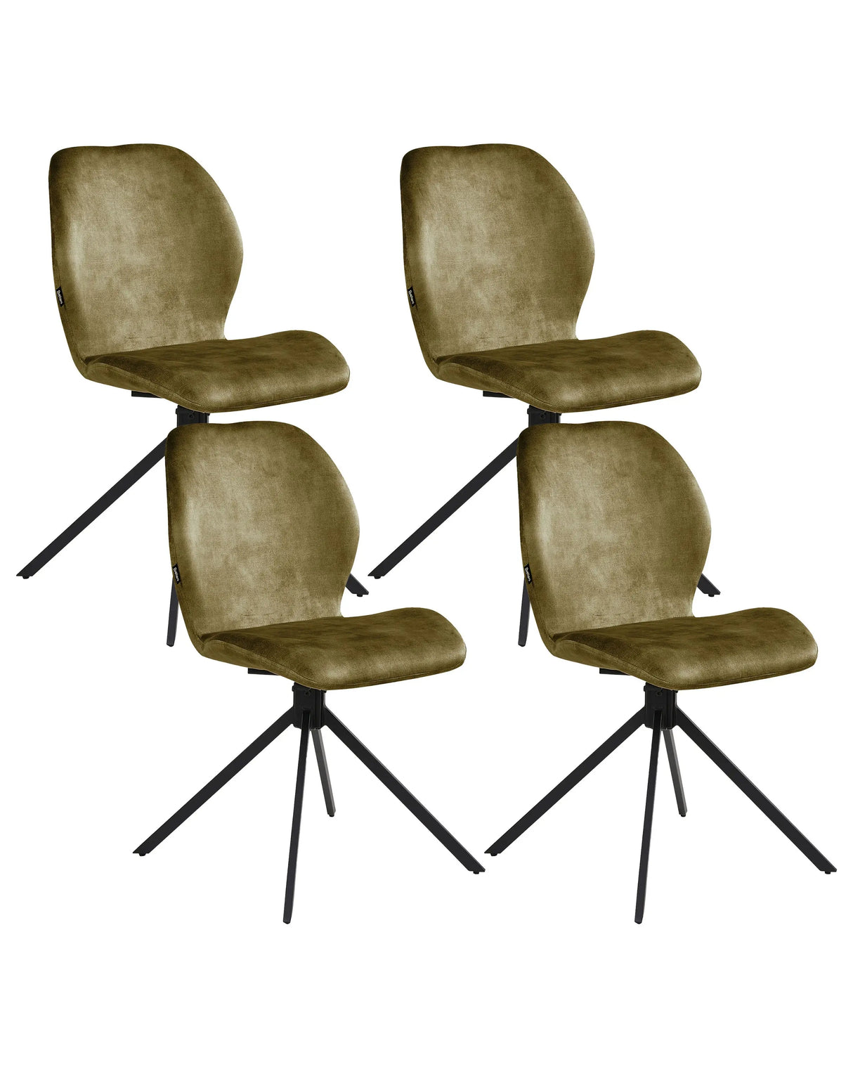 Set of 4 Dining Chairs Green Velvet Black Iron Legs 180 Swivel Modern Upholstered Chairs Beliani