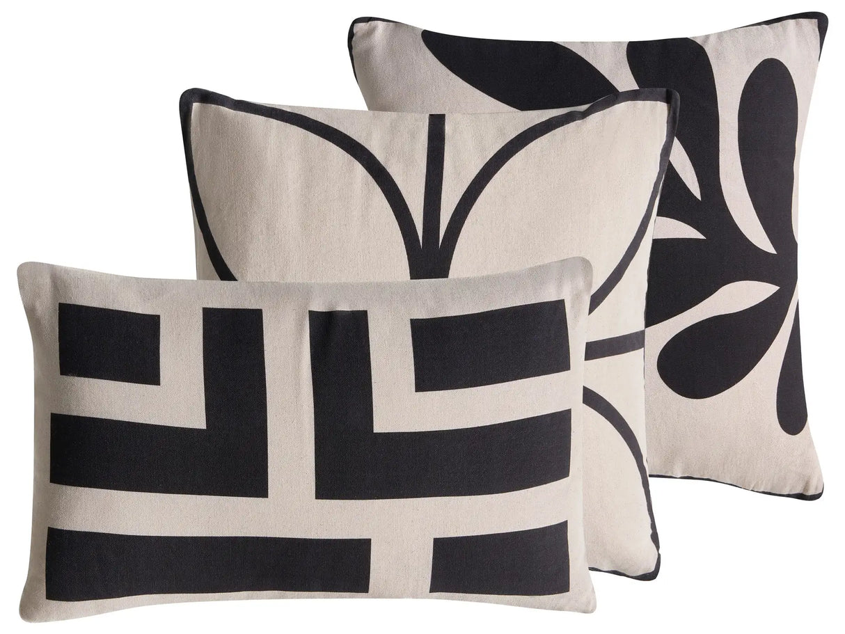 Set of 3 Scatter Cushions Beige and Black Cotton Fabric Abstract Pattern 45/30 x 45/50 cm Throw Pillow Beliani