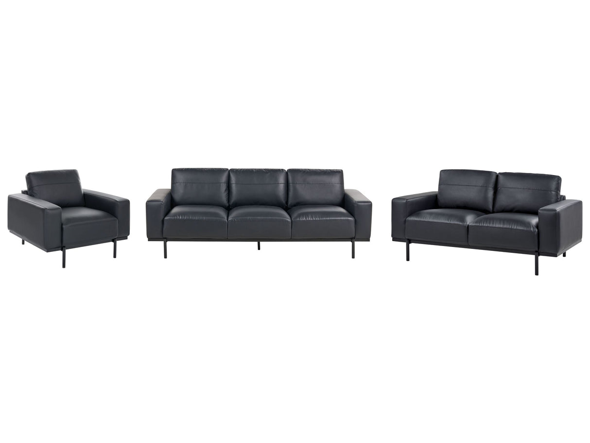 Living Room Set Sofas and Armchair Black Faux Leather Metal Legs 6 Seater Classic Living Room Modern Beliani