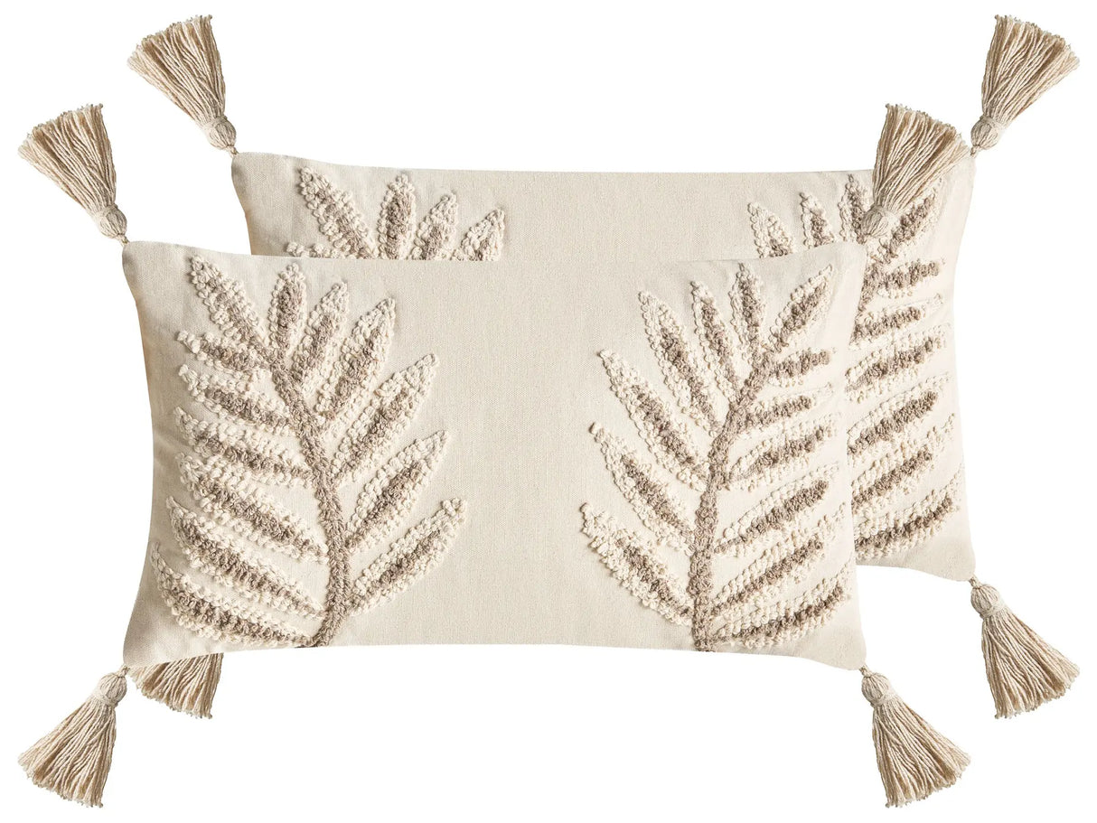 Set of 2 Scatter Cushions Beige Cotton Fabric Floral Pattern 30 x 50 cm Throw Pillow Beliani