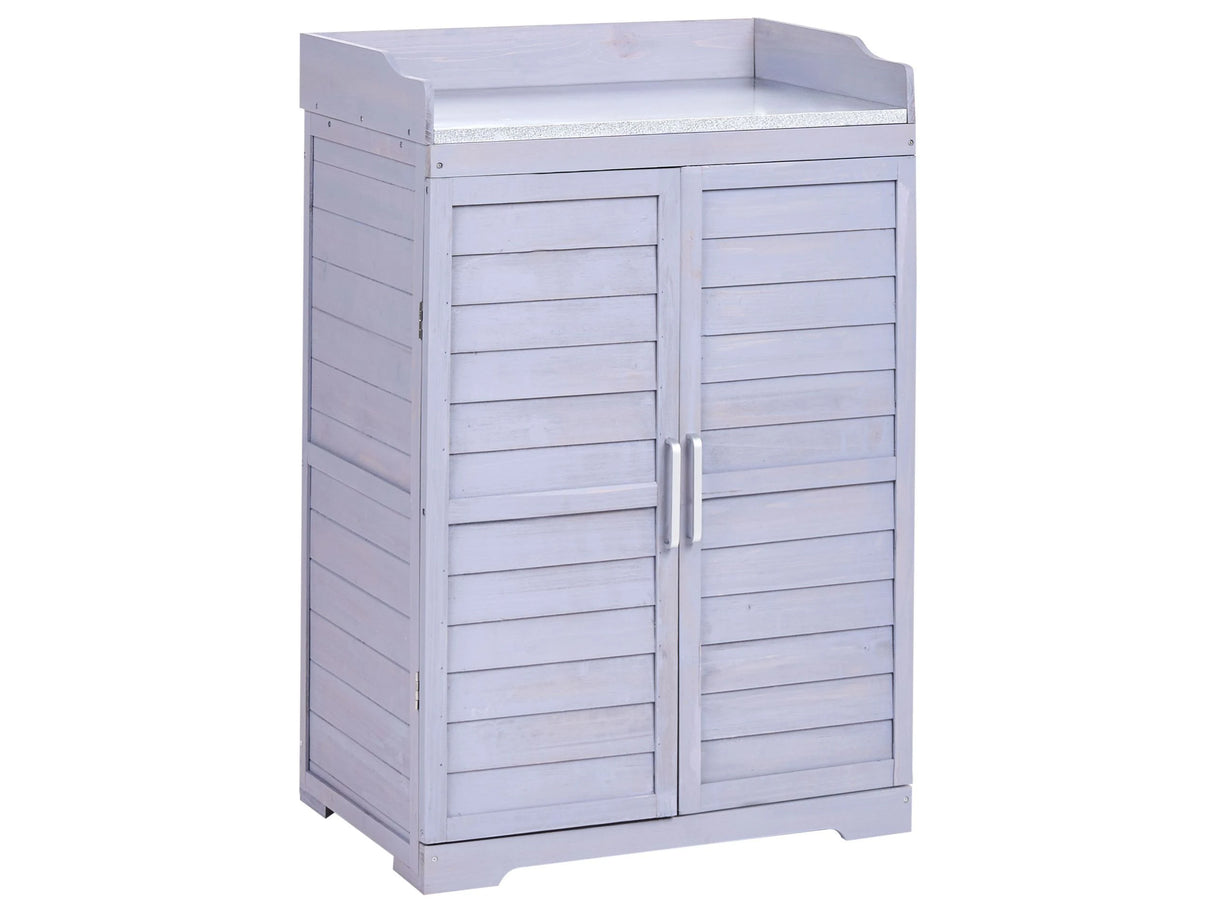 Garden Potting Bench Grey Fir Wood Outdoor Furniture All Weather Resistance Compact Size Beliani