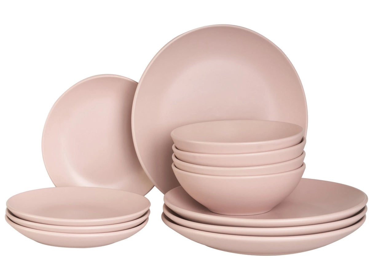 Set of 18 Pieces Pink Stoneware Handmade Color Glaze Finish Service for 6 People Kitchen Dining Room Beliani