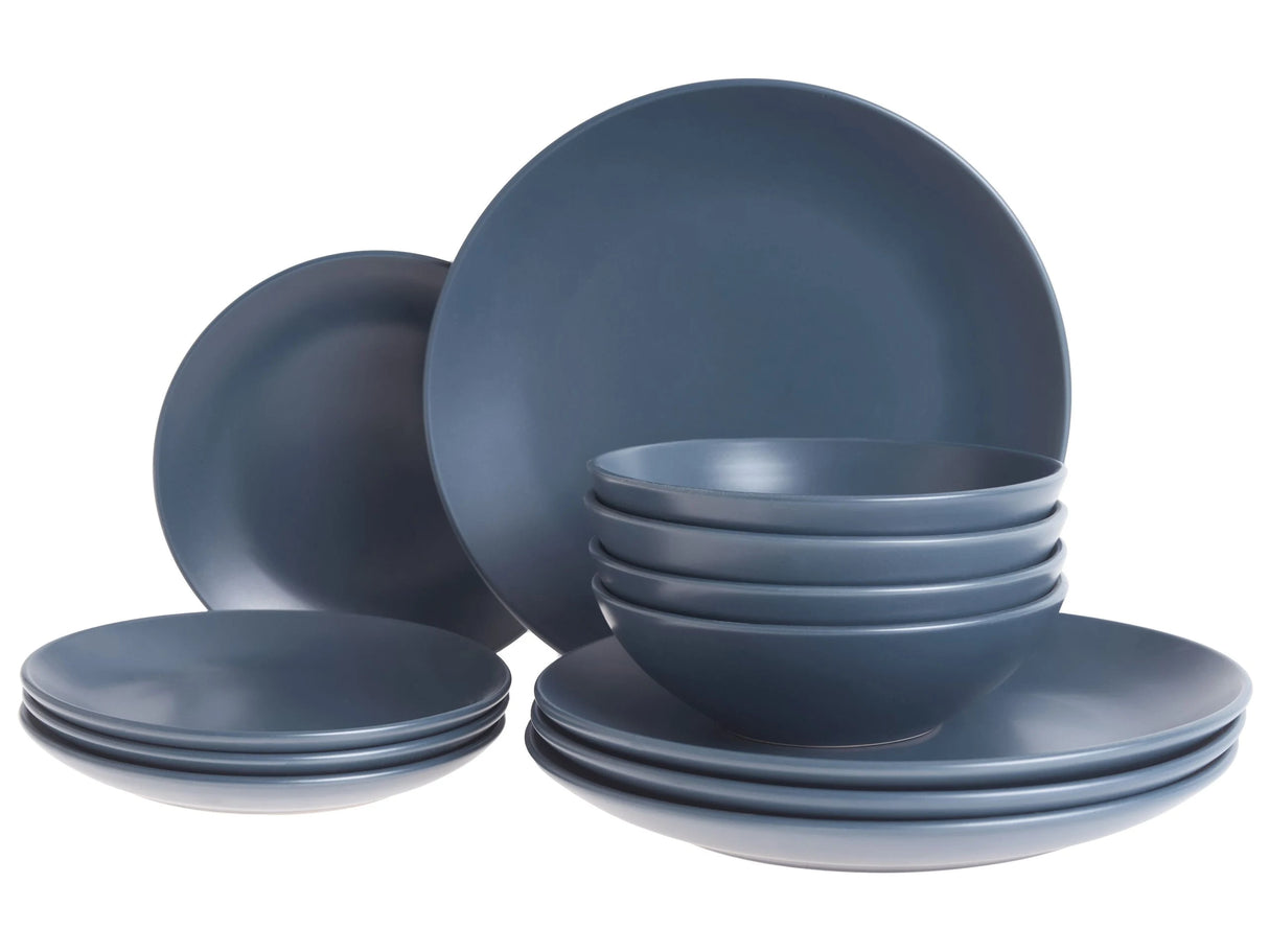 Set of 18 Pieces Blue Stoneware Handmade Color Glaze Finish Service for 6 People Kitchen Dining Room Beliani