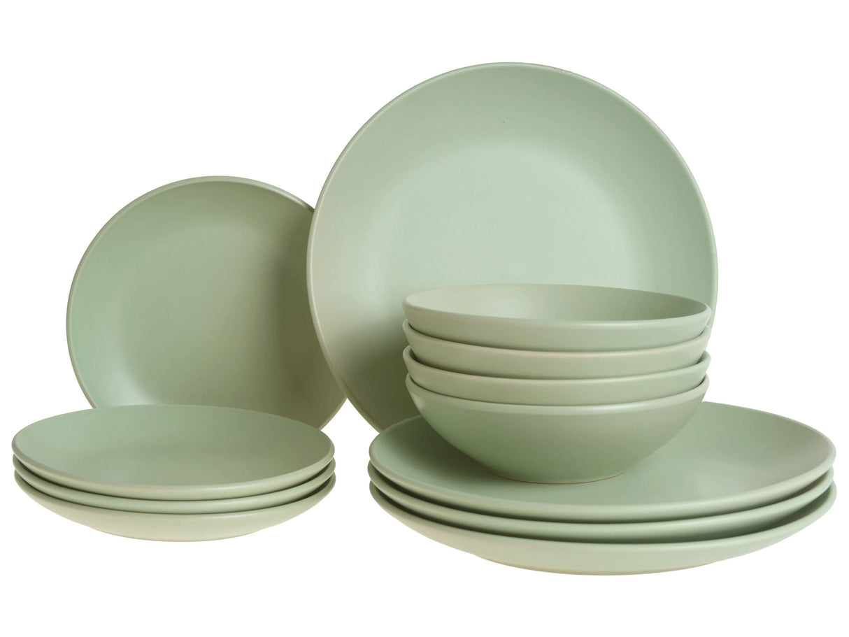 Set of 18 Pieces Green Stoneware Handmade Color Glaze Finish Service for 6 People Kitchen Dining Room Beliani