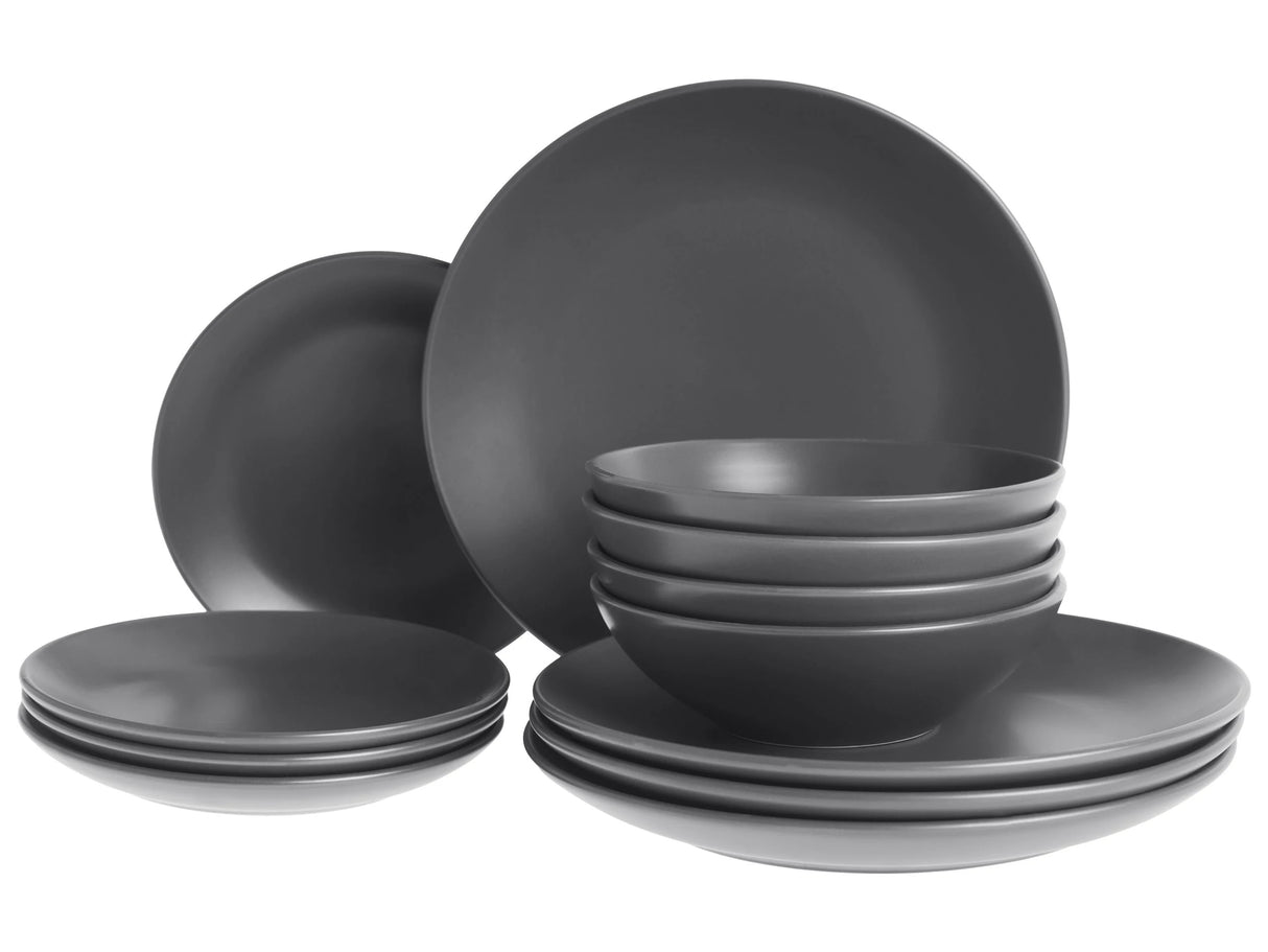 Set of 18 Pieces Black Stoneware Handmade Color Glaze Finish Service for 6 People Kitchen Dining Room Beliani