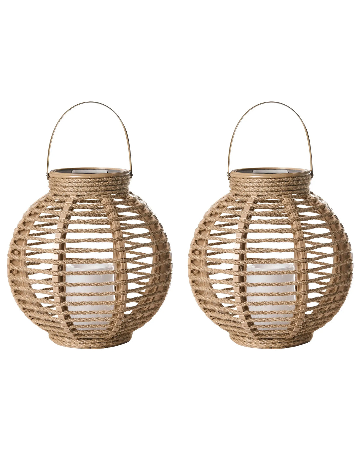 Garden Set of 2 Lanterns Natural Hemp LED Lighting Solar Panel Energy-Efficient Boho Style Beliani
