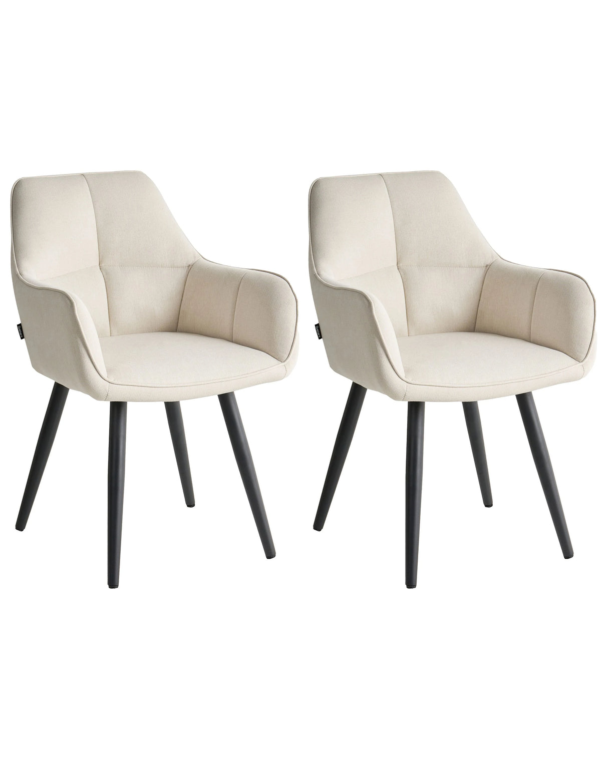 Set of 2 Dining Accent Chairs Light Beige Faux Linen Upholstery with Armrests Metal Base Modern Design Beliani