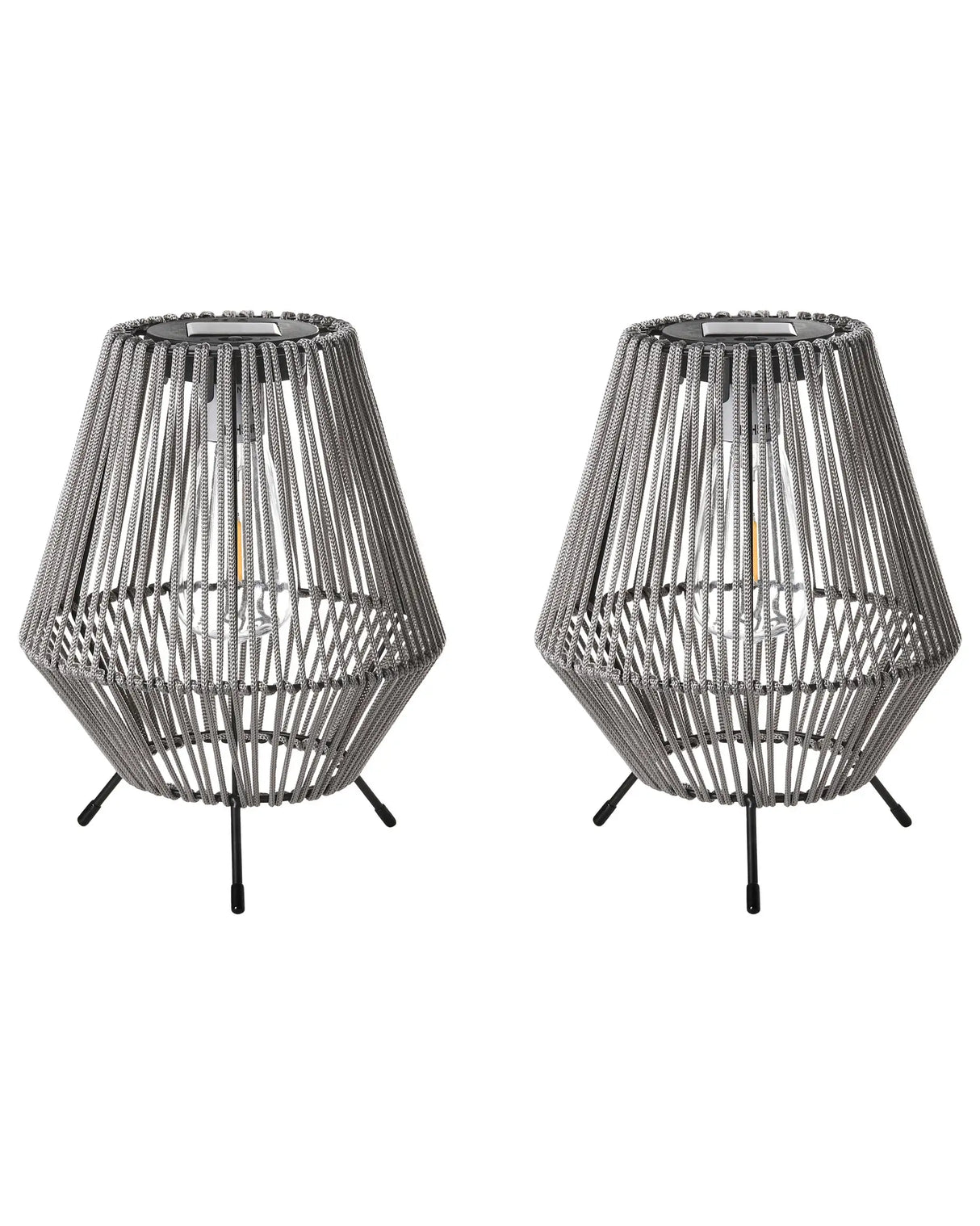 Set of 2 LED Lanterns Grey Synthetic Material Energy-Efficient Iron Solar Panel In & Outdoor Industrial Style Beliani