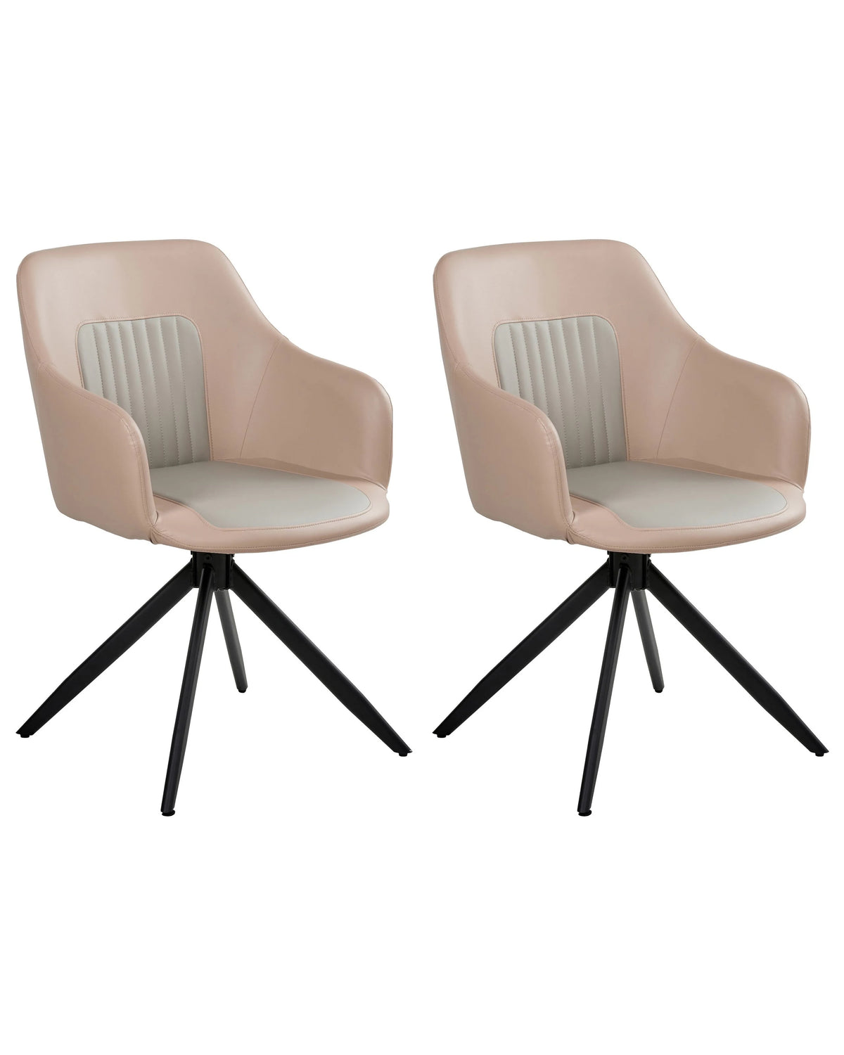 Set of 2 Swivel Dining Chairs Sand Beige Faux Leather Upholstery Metal Legs Base Two Colours Dining Room Beliani