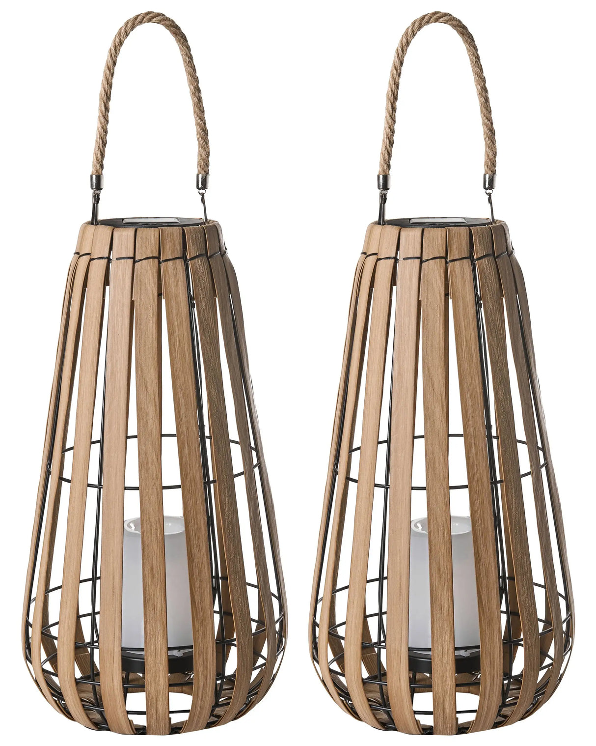 Solar Lantern Light Brown Synthetic Material LED In & Outdoor Decoration Energy-Efficient Rustic Boho Beliani