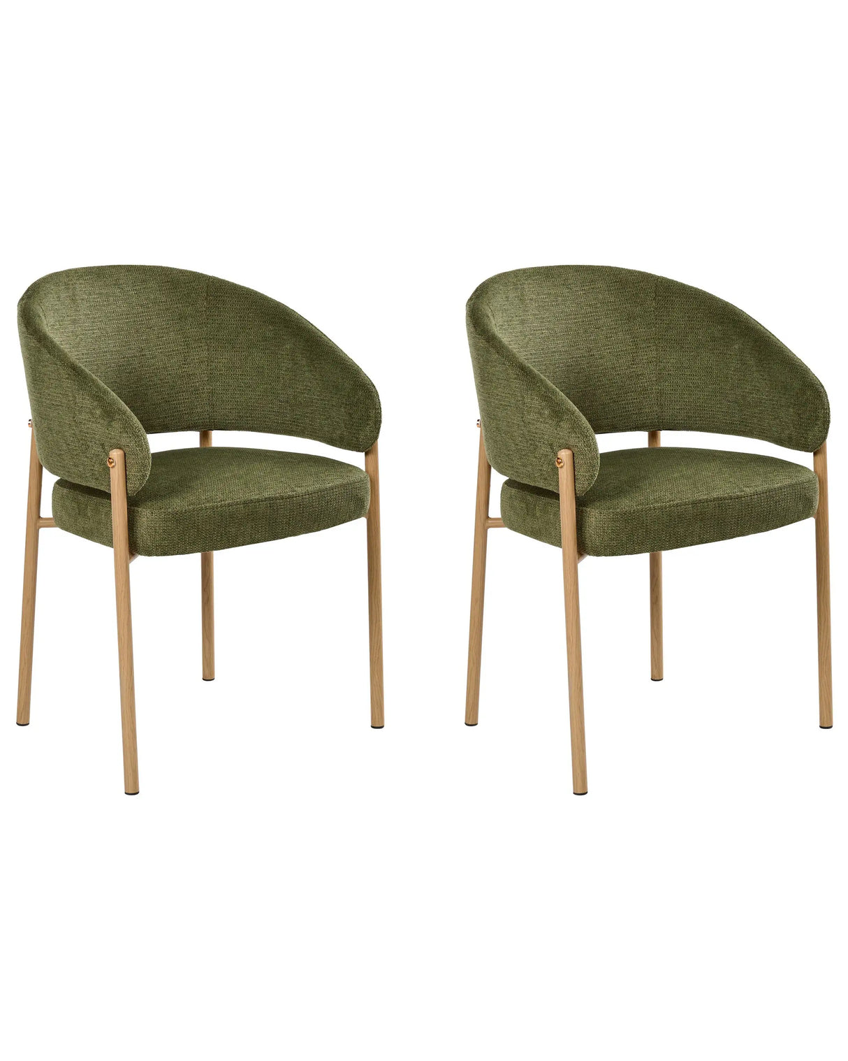Set of 2 Dining Chairs Green Fabric Upholstery Curved Metal Legs Heat Transfer Base Dining Room Beliani