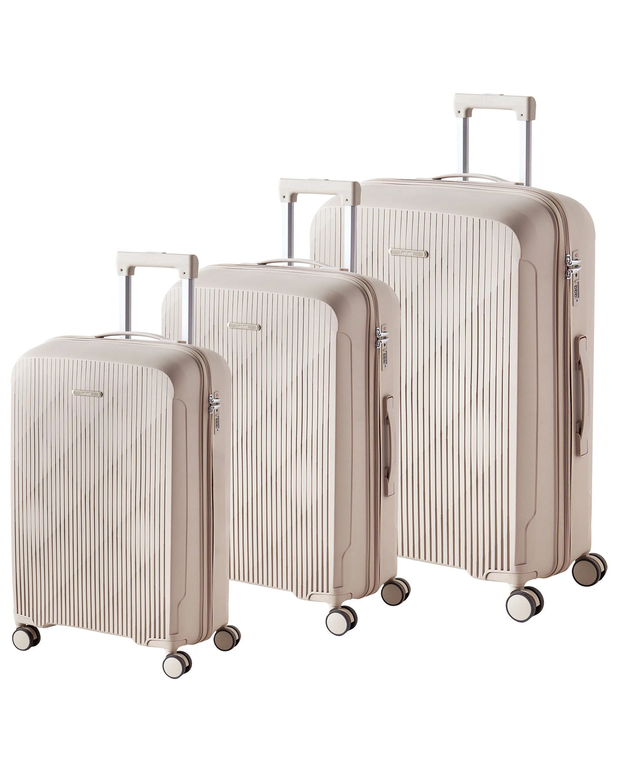 Set of 3 Hard Shell Suitcases Light Beige Synthetic Material Iron TSA Lock Silent Wheels Anti-Theft Zipper 3 Sizes Modern Beliani