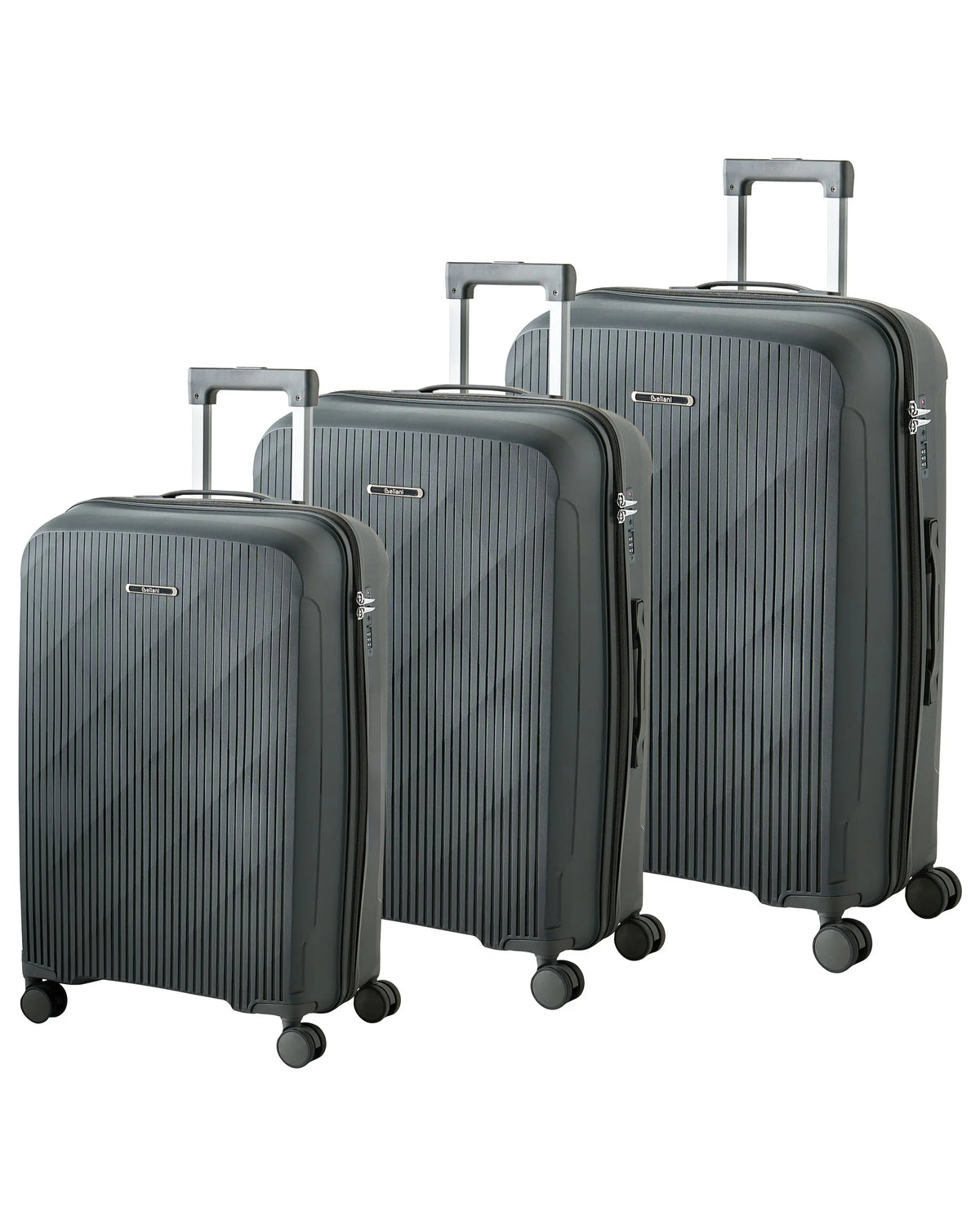 Set of 3 Hard Shell Suitcases Dark Grey Synthetic Material Iron TSA Lock Silent Wheels Anti-Theft Zipper 3 Sizes Modern Beliani