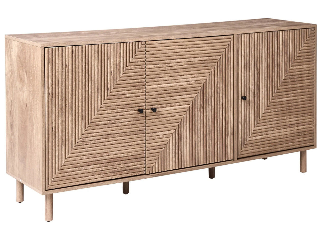Sideboard 3 Door Light Brown MDF Pine Wood Legs Freestanding Cabinet with Shelves Home Storage Unit Highboard Minimalist Beliani
