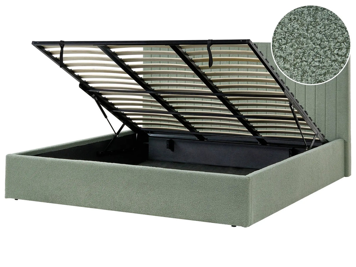 Ottoman Bed Green Boucle Upholstery EU Super King Size Tufted Headboard Storage Function Beliani
