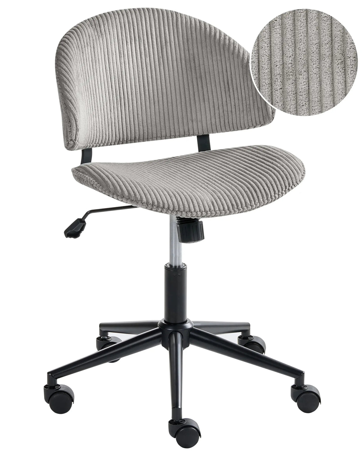 Office Chair Grey Corduroy Seat and Backrest Swivel Desk Computer Adjustable Height Modern Home Office Beliani