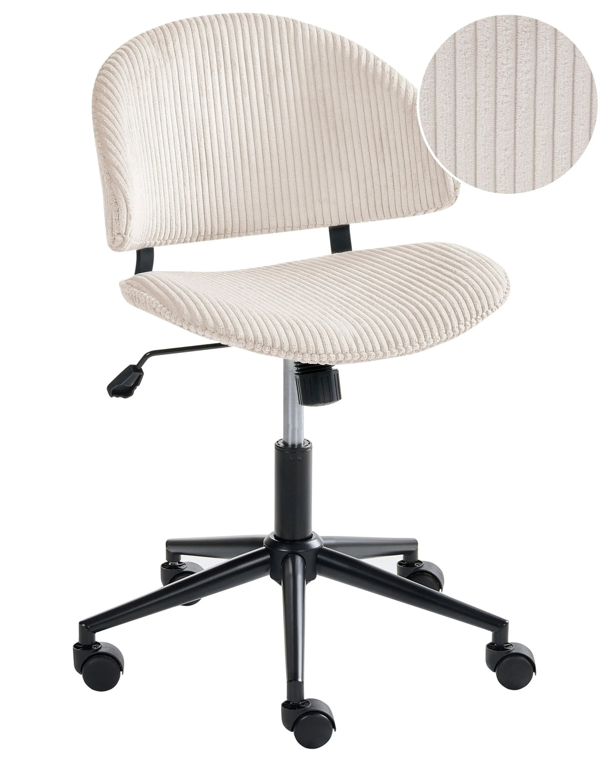 Office Chair Off-White Corduroy Seat and Backrest Swivel Desk Computer Adjustable Height Modern Home Office Beliani