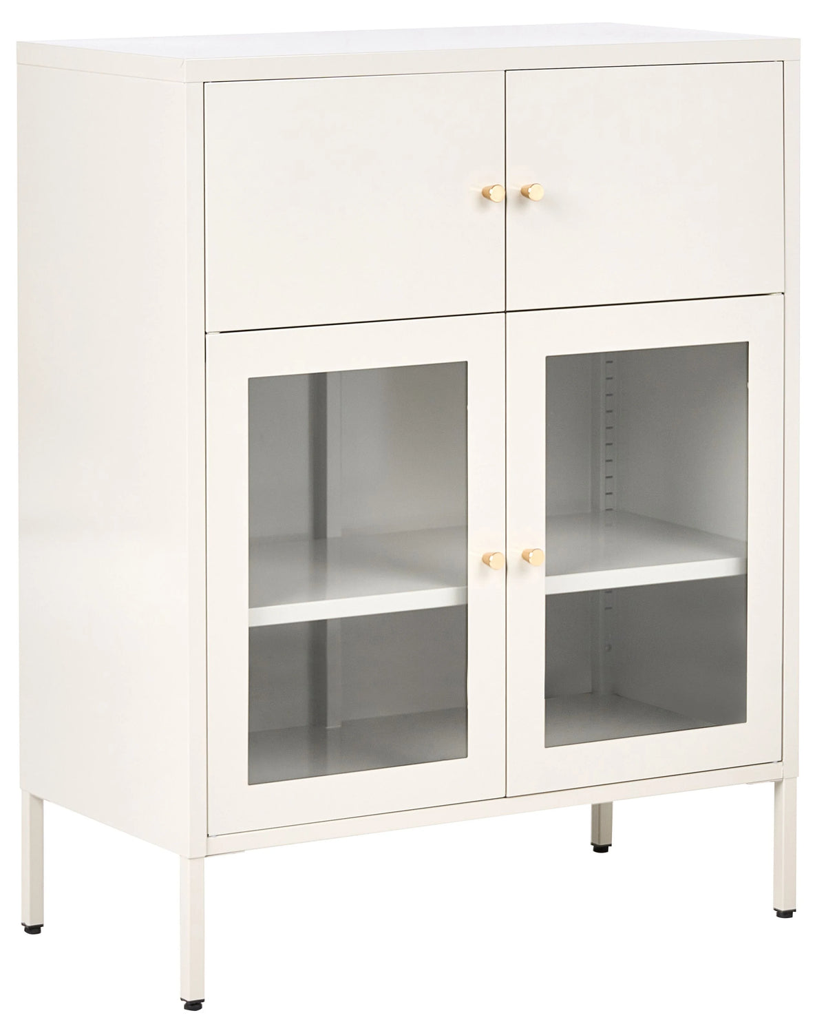 Display Cabinet Light Beige Iron with 2 Glass Doors and 2 Closed Compartments Scandinvian Style Beliani